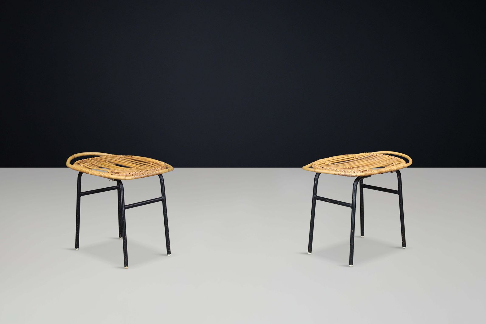 photo furniture Modern Rattan And Bamboo Black Lacquered Side Table, France, 1950s — 3 Available