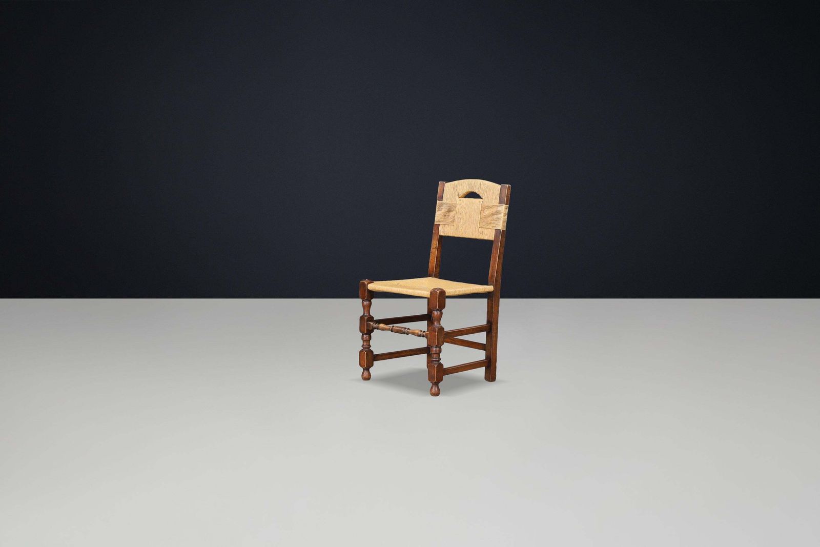 Set Of 4 French Oak Dining Chairs With Rope Seats, 1940s photo 3760.0