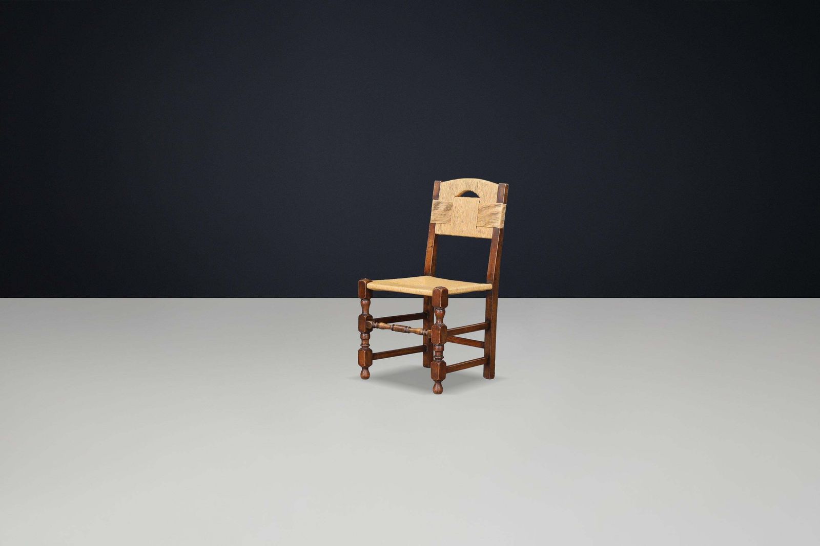 Set Of 4 French Oak Dining Chairs With Rope Seats, 1940s photo buy