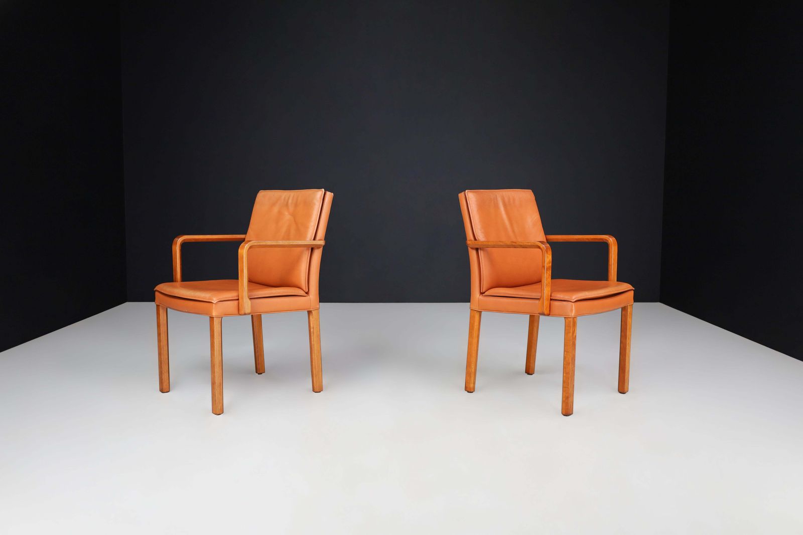 Walter Knoll Pair Of Two Arm Chairs In Bentwood And Cognac Leather, Germany 1970 photo for sale