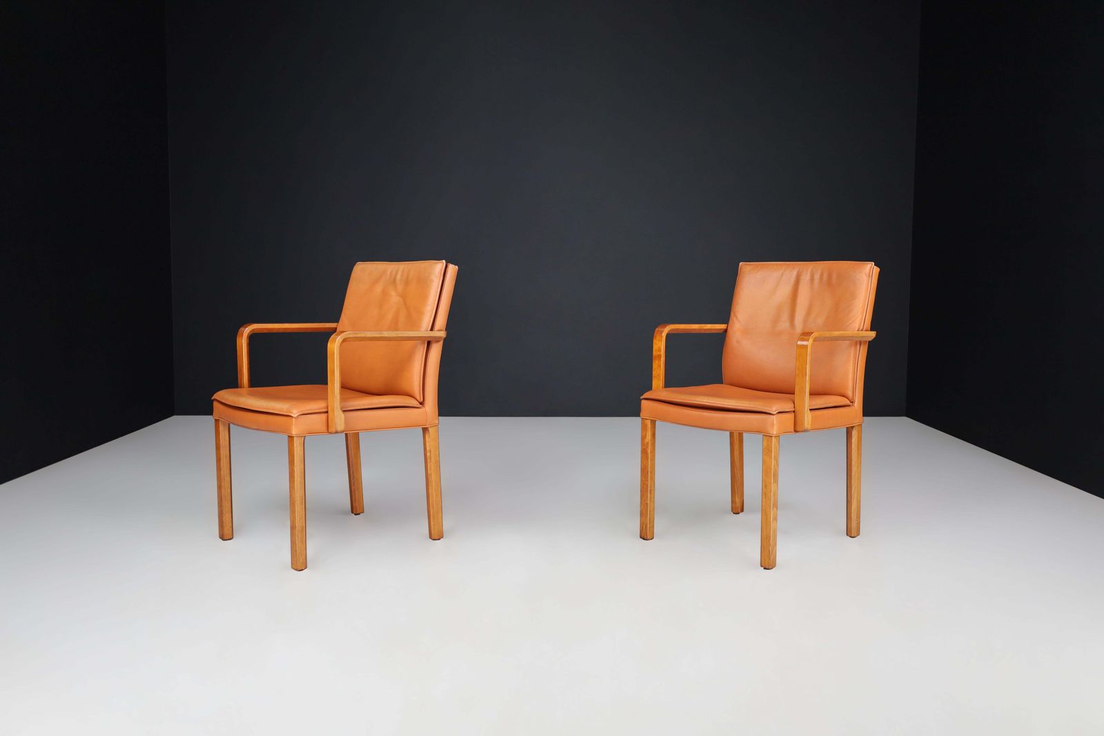 Walter Knoll Pair Of Two Arm Chairs In Bentwood And Cognac Leather, Germany 1970 photo 2148.0