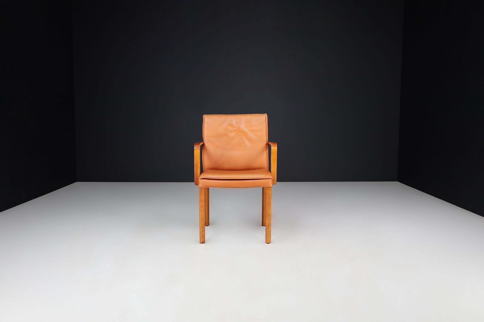 photo for sale Walter Knoll Pair Of Two Arm Chairs In Bentwood And Cognac Leather, Germany 1970