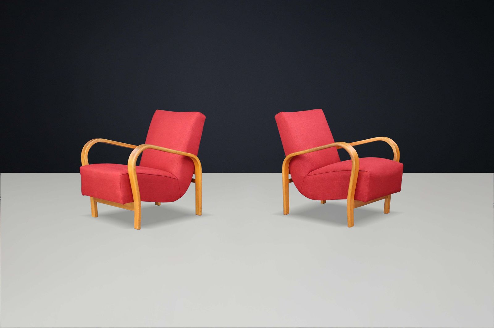 Pair Of Re Upholstered Bentwood Armchairs By Karel Koželka & Antonín Kropáček photo furniture