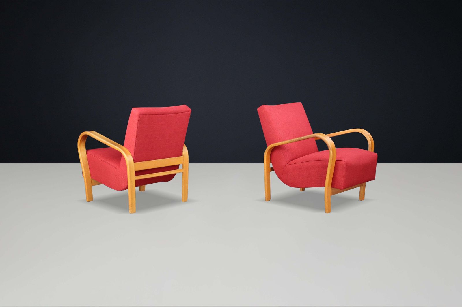 Pair Of Re Upholstered Bentwood Armchairs By Karel Koželka & Antonín Kropáček photo vinterior