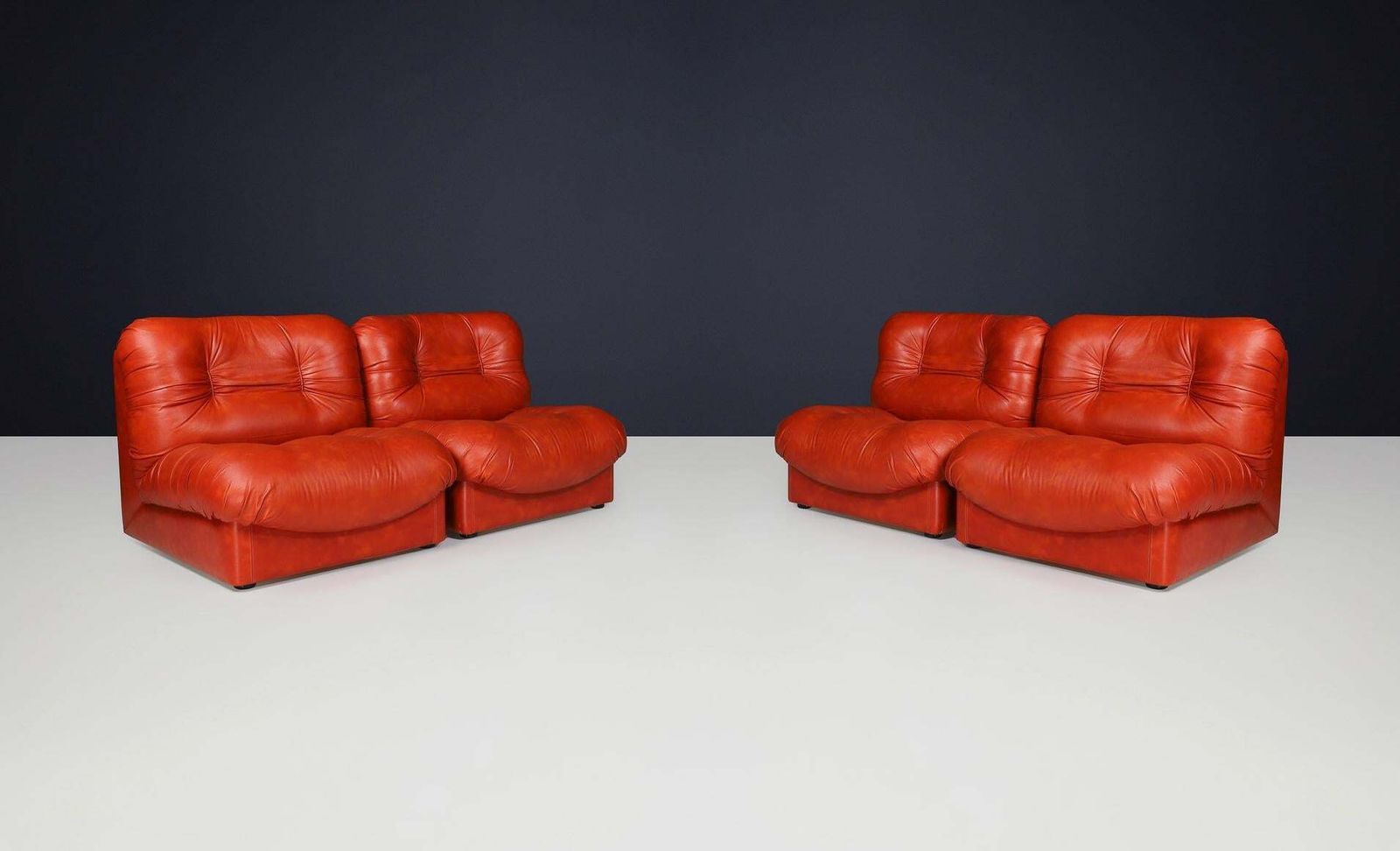 Set Of Four Italian Mid Century Modern Leather Lounge Chairs, 1970s photo furniture