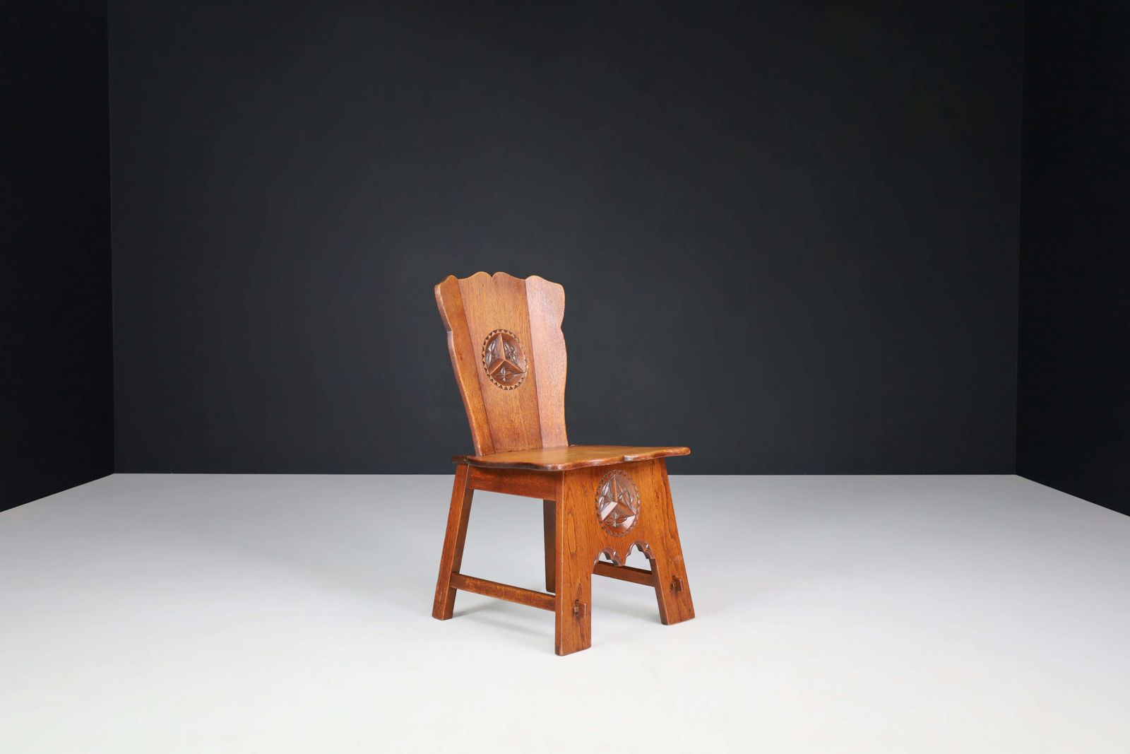 Set Of Six Rural Oak Dining Chairs, Spain, 1950s photo buy