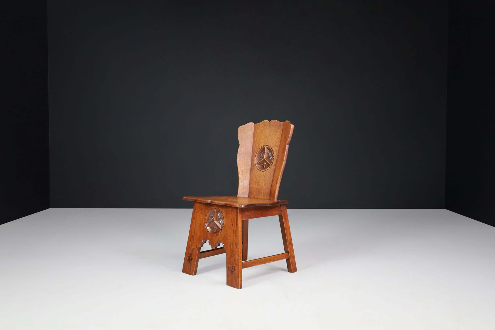 Set Of Six Rural Oak Dining Chairs, Spain, 1950s photo vintage
