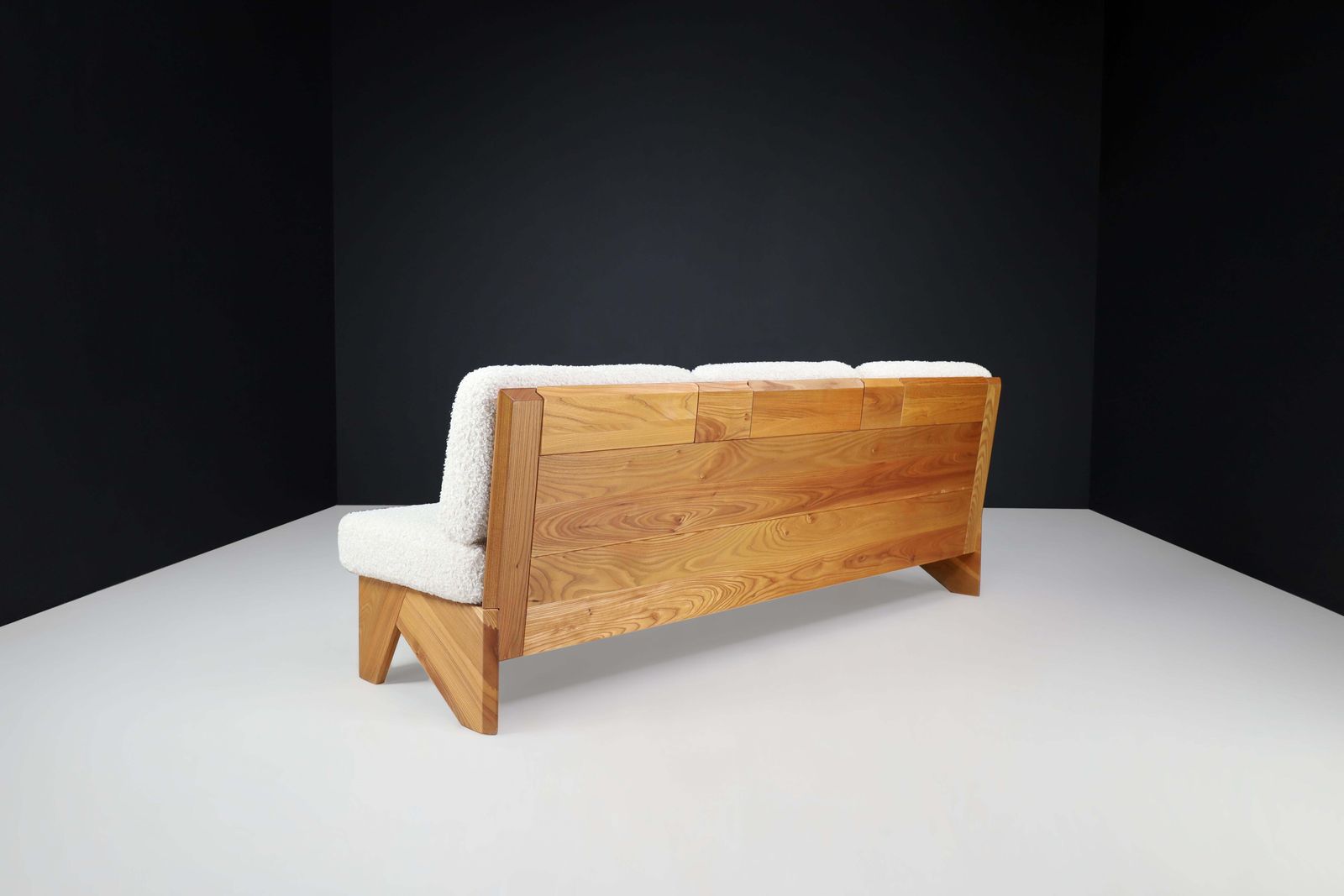 photo buy Mid Century Modern Modular Sofa In Elmwood And Bouclé, France, 1970s