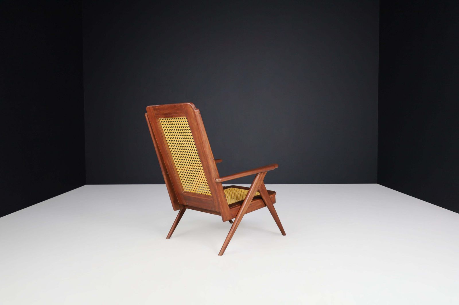Lounge Chairs With Mahogany Structure And Webbing, France 1950s photo buy
