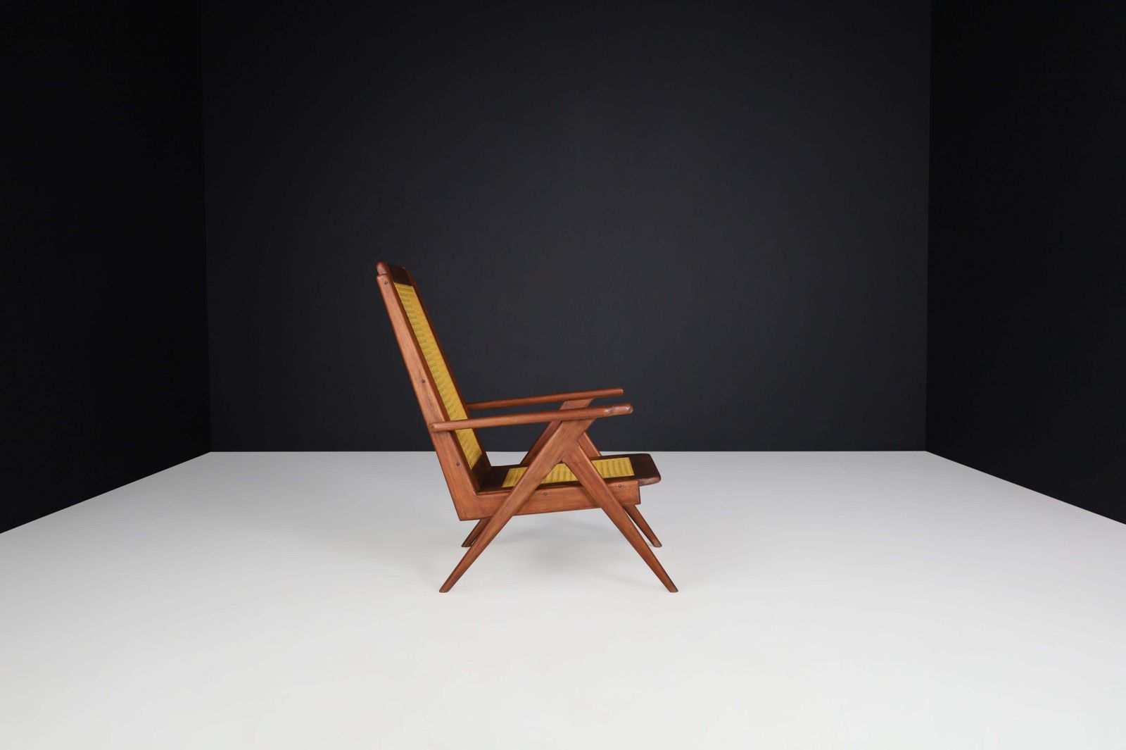 Lounge Chairs With Mahogany Structure And Webbing, France 1950s photo vintage