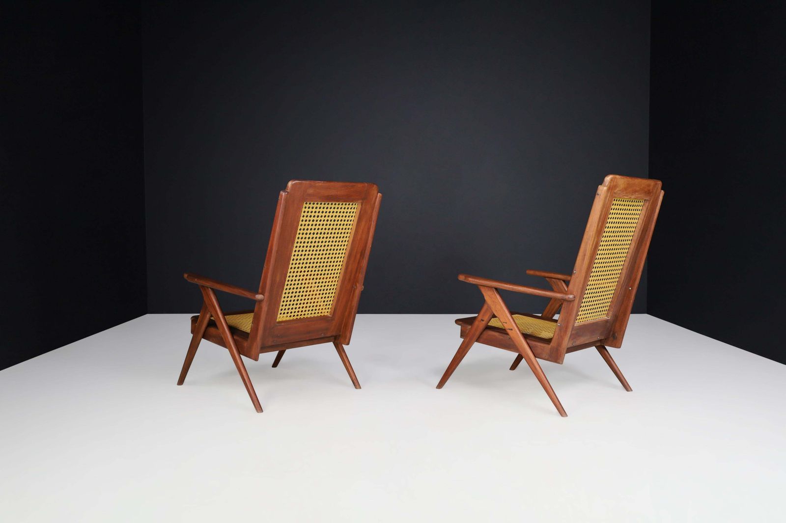photo buy Lounge Chairs With Mahogany Structure And Webbing, France 1950s