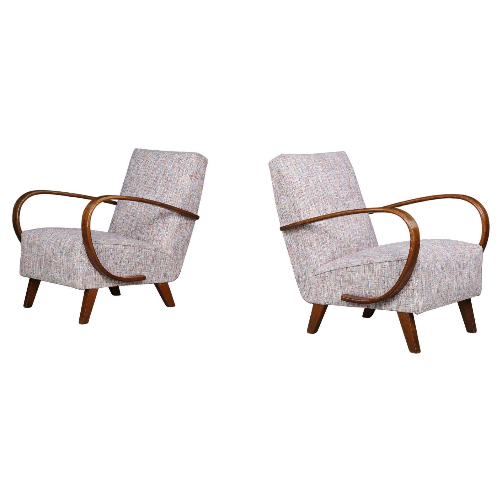 Jindrich Halabala Re Upholstered Patinated Bentwood Lounge Chairs, 1940s