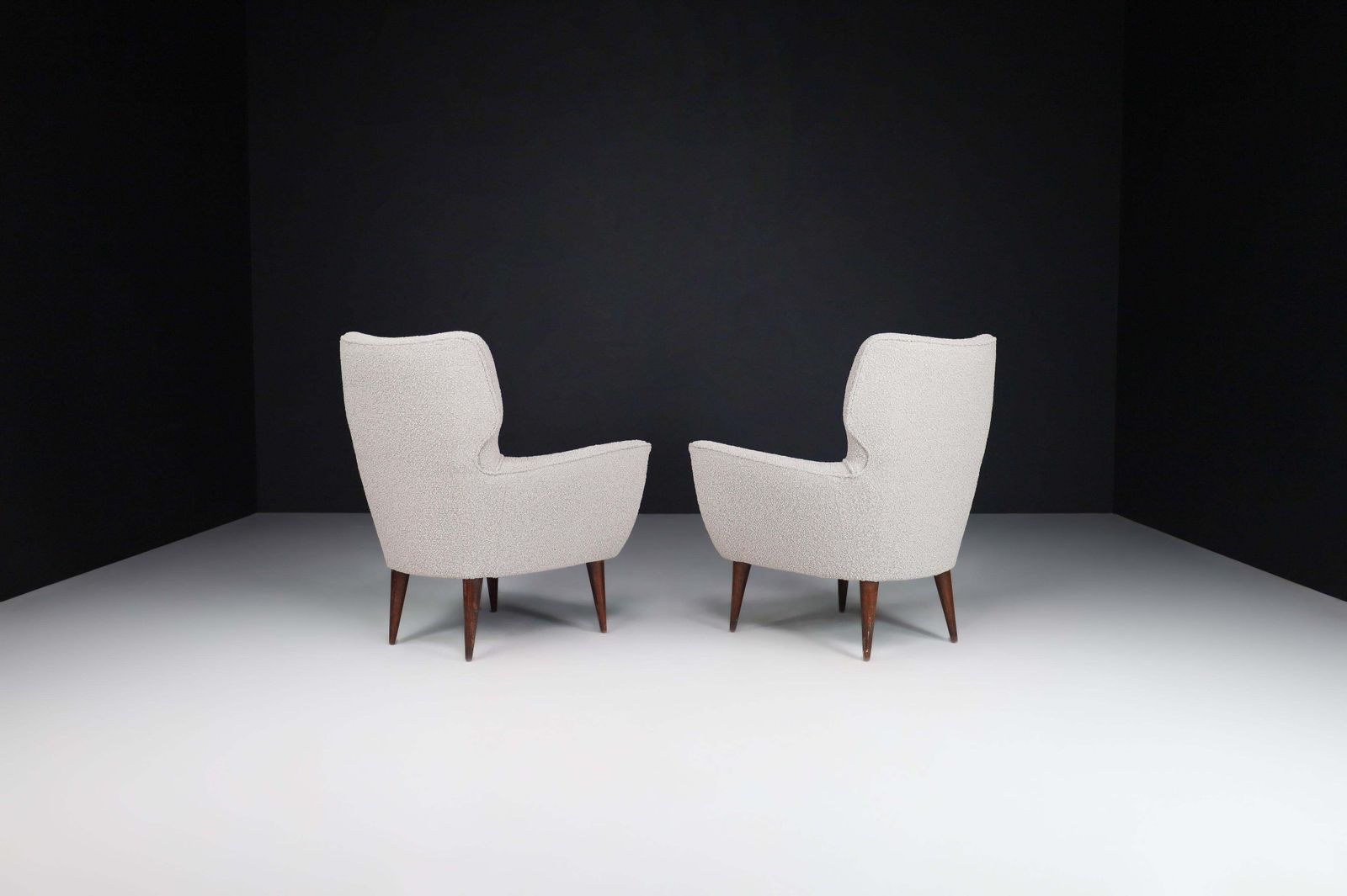 photo for sale Armchairs With Tapered Wooden Legs In The Style Of Gio Ponti, Italy, In The 1950