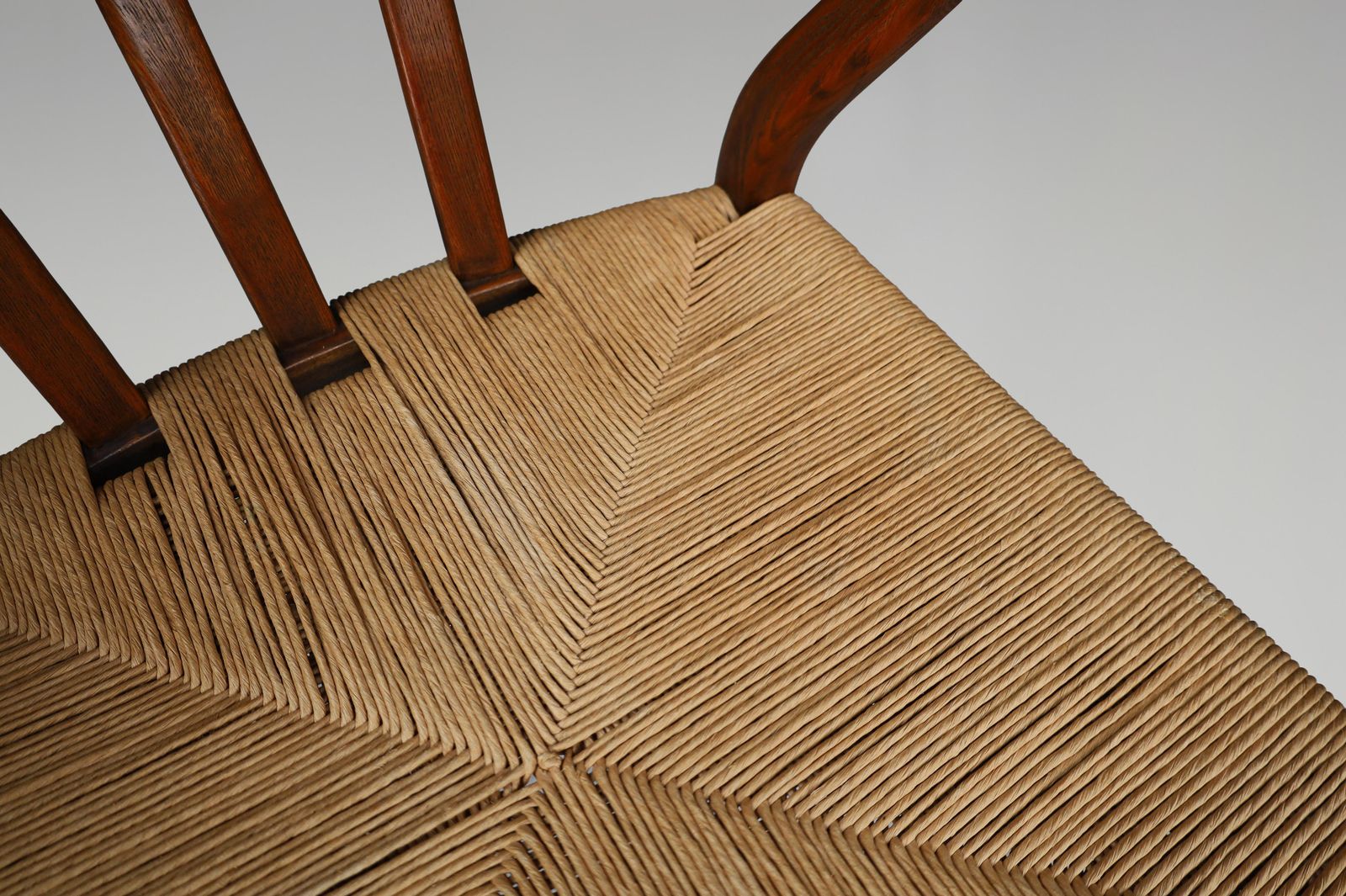 photo for sale Wicker And Oak Armchairs In The Style Of Hans J. Wegner Wishbone Chair Denmark