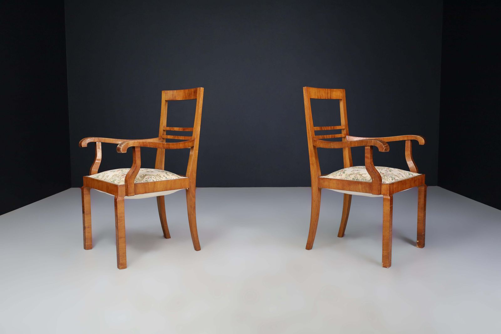 Walnut Art Deco Armchairs Featuring Original Floral Upholstery, Cz 1930 photo for sale