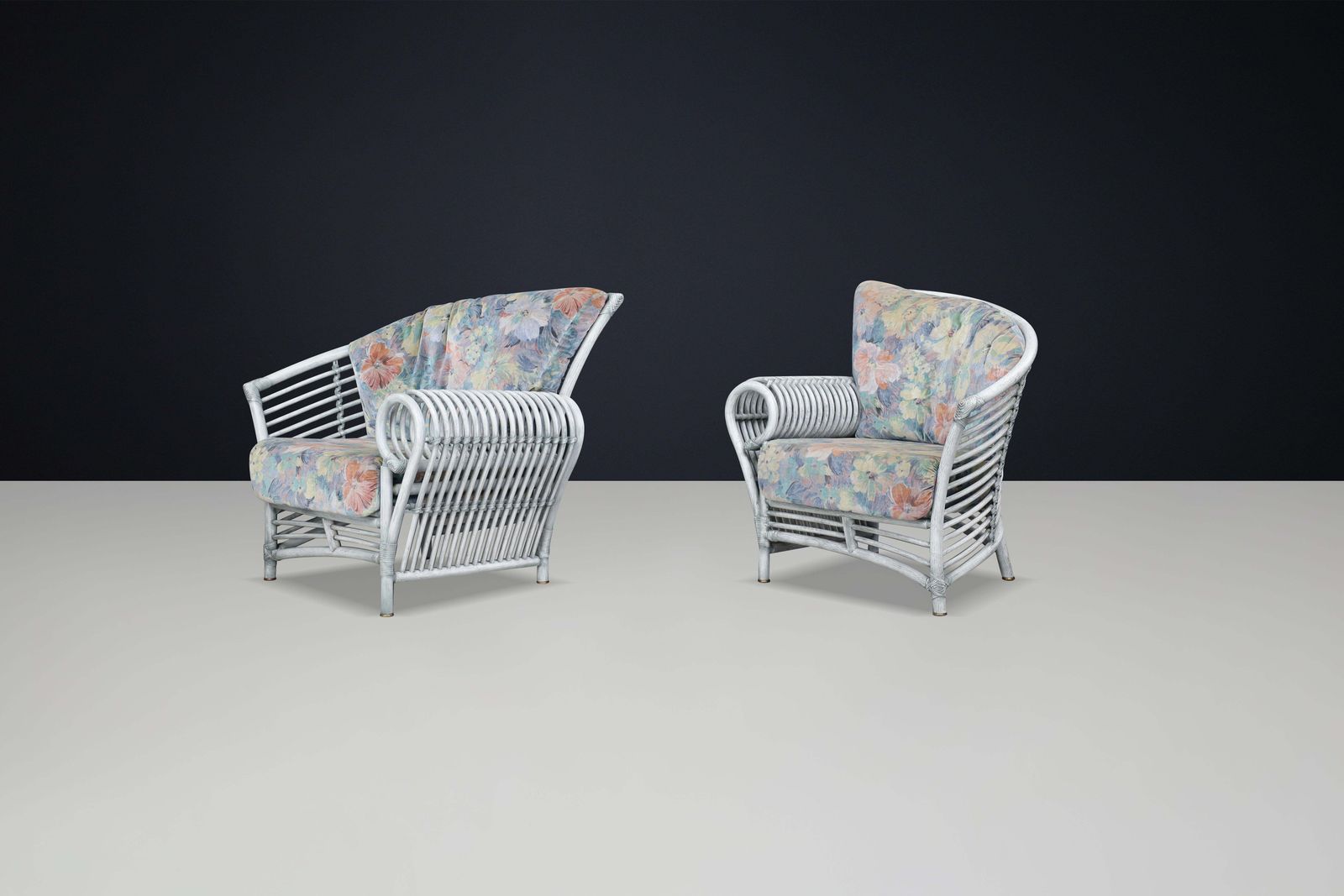 Pair Of Modern Rattan And Bamboo Lounge Chairs By Flechtatelier Schütz, Germany photo for sale