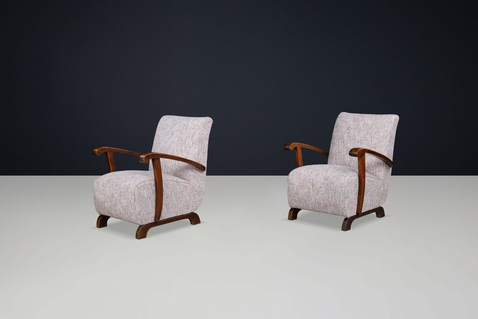Art Deco Lounge Chairs In Patinated Beechwood And Multicolor Fabric, Cz 1940s photo Furniture