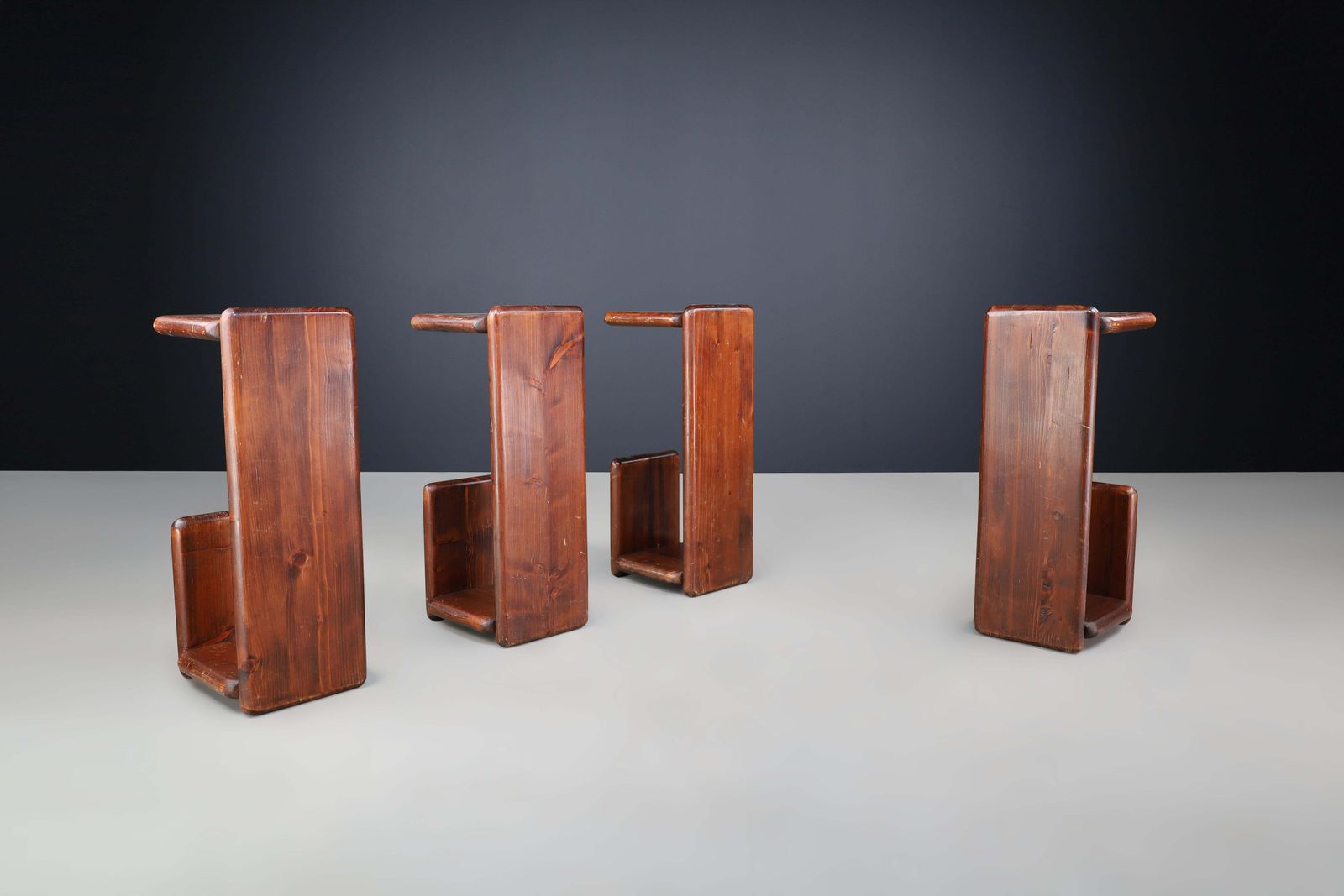 Set Of Four Solid Pine Bar Stools Or Benches, The Netherlands, 1970s photo Furniture