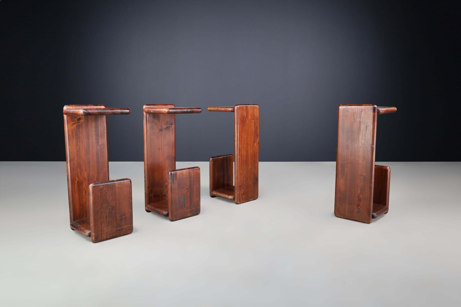 Set Of Four Solid Pine Bar Stools Or Benches, The Netherlands, 1970s photo 3000.0