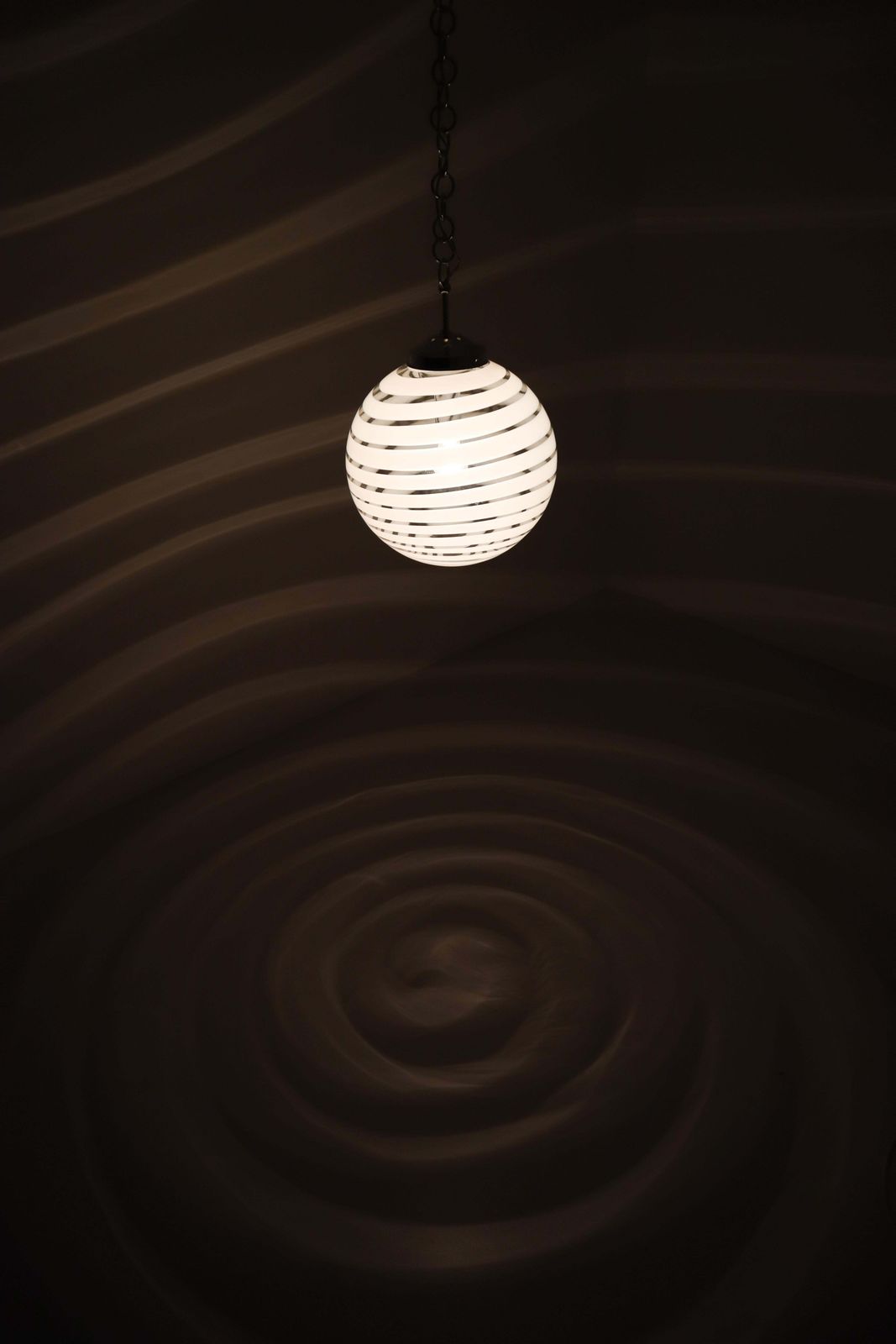 Midcentury Pendant In Chrome And Art Glass With White Streaks, Germany, 1970s photo vinterior