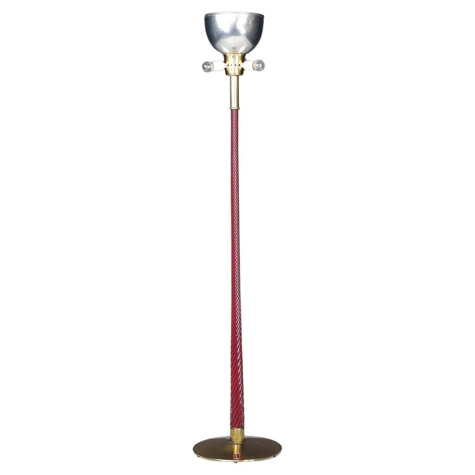 J.T. Kalmar Floor Lamp In Brass And Ruby Glass Rod, Austria, 1960s