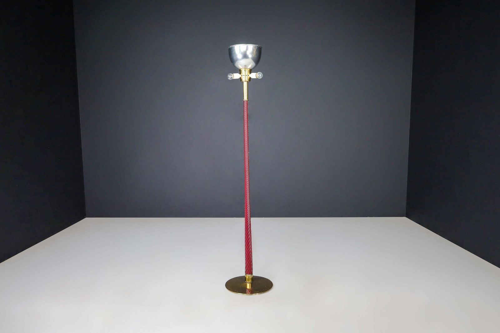 J.T. Kalmar Floor Lamp In Brass And Ruby Glass Rod, Austria, 1960s photo vinterior