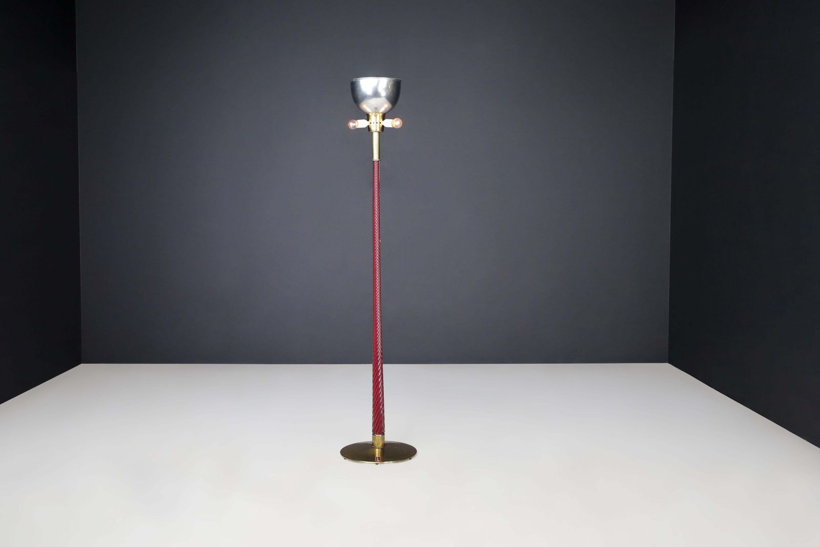 J.T. Kalmar Floor Lamp In Brass And Ruby Glass Rod, Austria, 1960s photo vintage