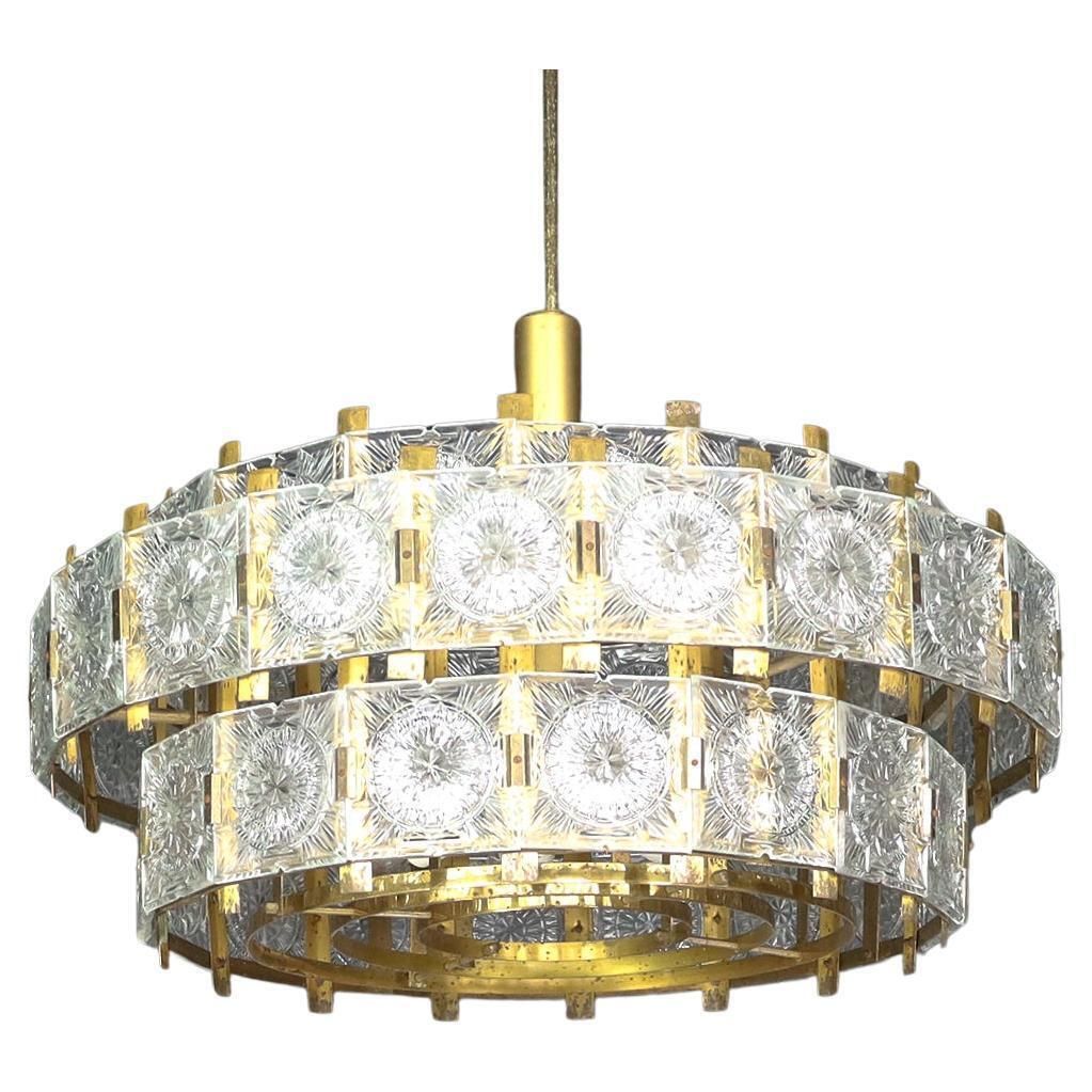 Large Extravagant Chandelier With Patinated Brass Fixture, Praque, 1960s