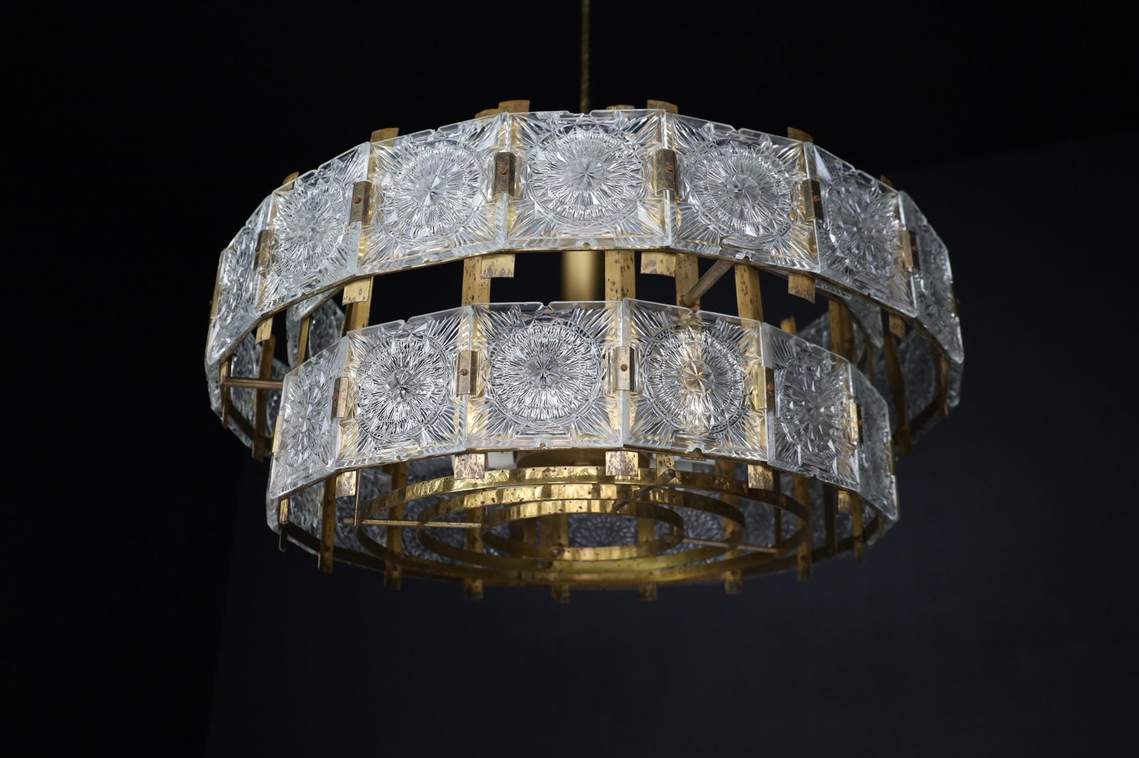 Large Extravagant Chandelier With Patinated Brass Fixture, Praque, 1960s photo vintage