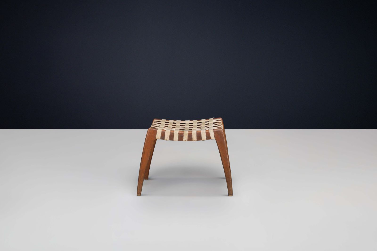Woven Oak Stool By Jan Vaněk For Krásná Jizba, Czechoslovakia, 1940s photo vintage