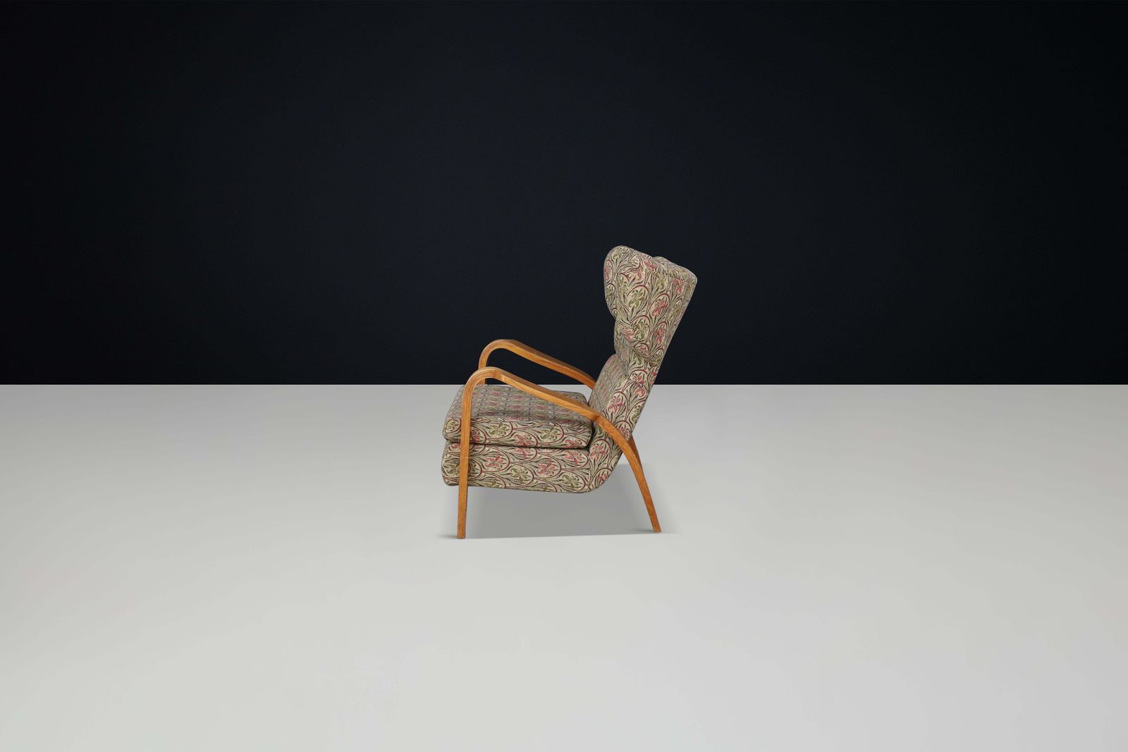 Jan Vanek Wingback Chair In Oak Bentwood And Original Upholstery – Prague, 1940s photo vintage