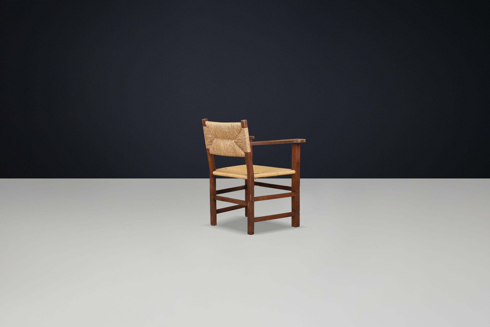 photo for sale Rustic French Provincial Oak And Rush Armchair, 1940s