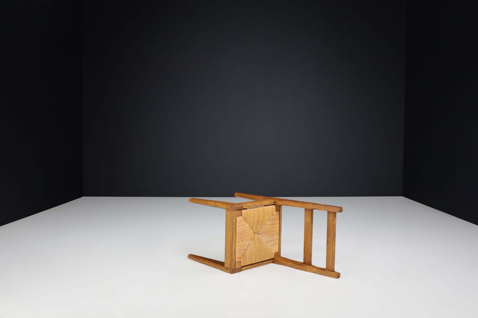 Midcentury Dinning Room Chairs In Oak And Rush Made In France 1960 photo 3704.0