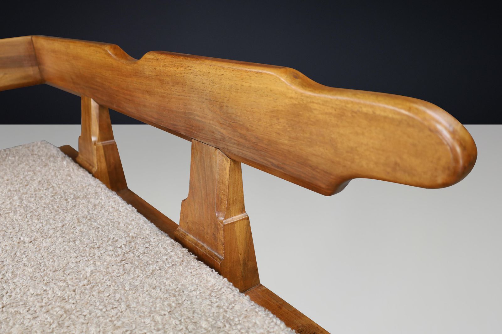 Monumental French Brutalist Walnut Daybed, Sculptural With Bouclé Upholstery. photo buy