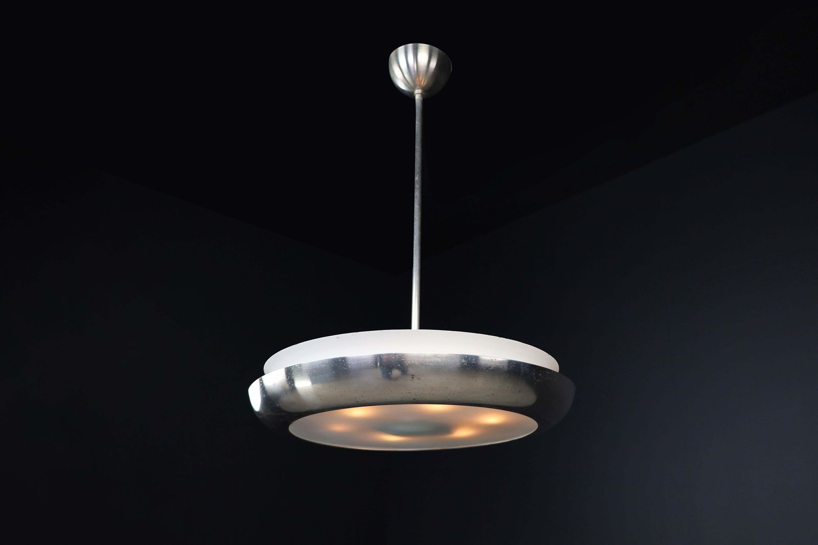 Josef Hurka For Napako, Pendant, Patinated Chrome, Metal, Glass, Cz 1940s photo 1490.0