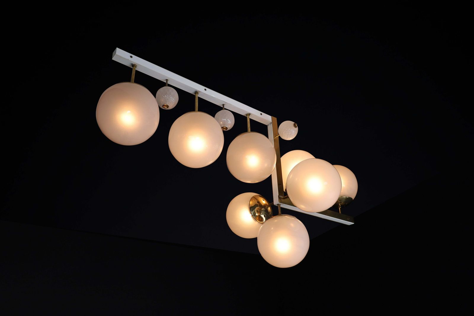 Mid Century Modern Brass And Frosted Glass Chandelier, Prague, 1960s photo 3607.0