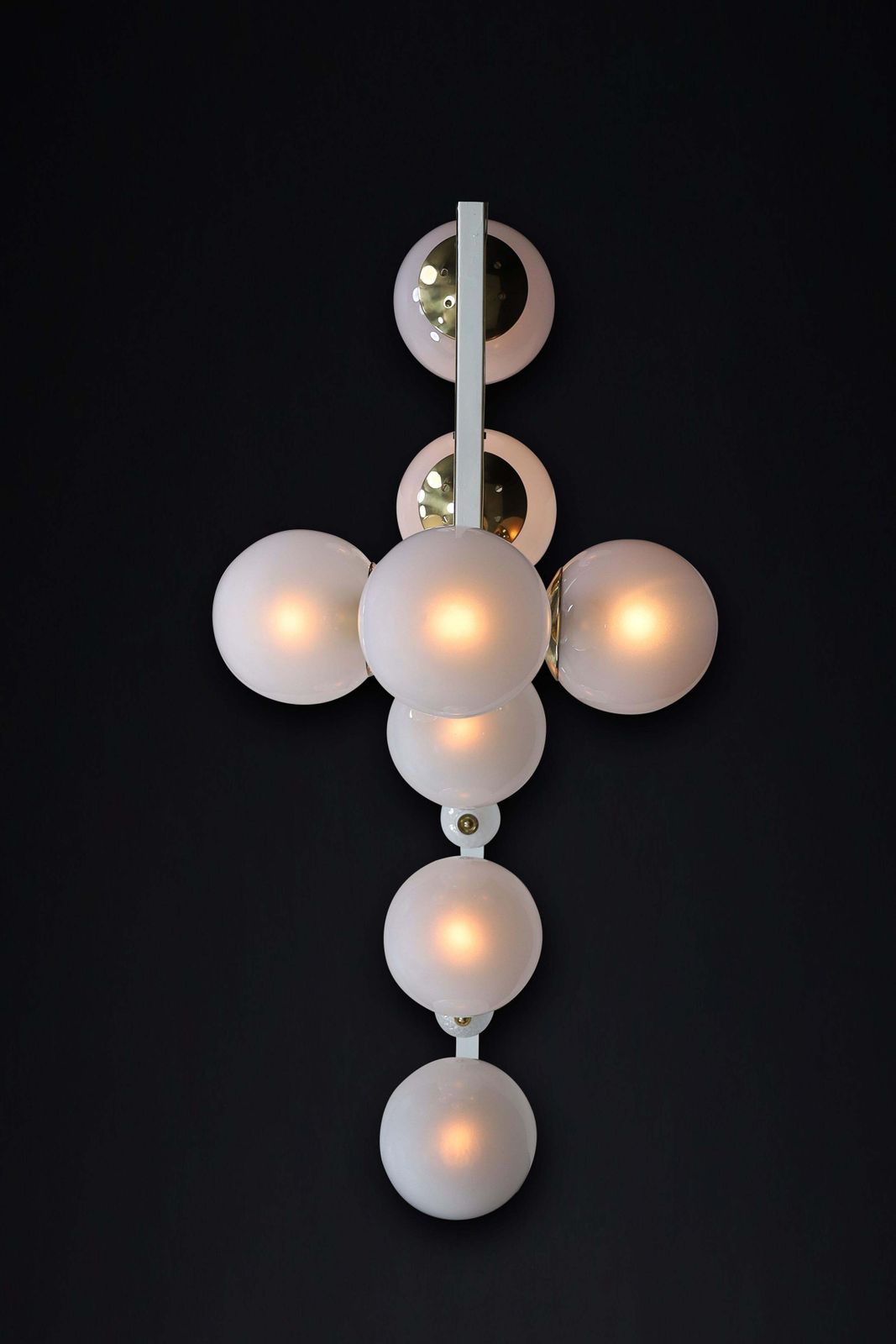 Mid Century Modern Brass And Frosted Glass Chandelier, Prague, 1960s photo vintage