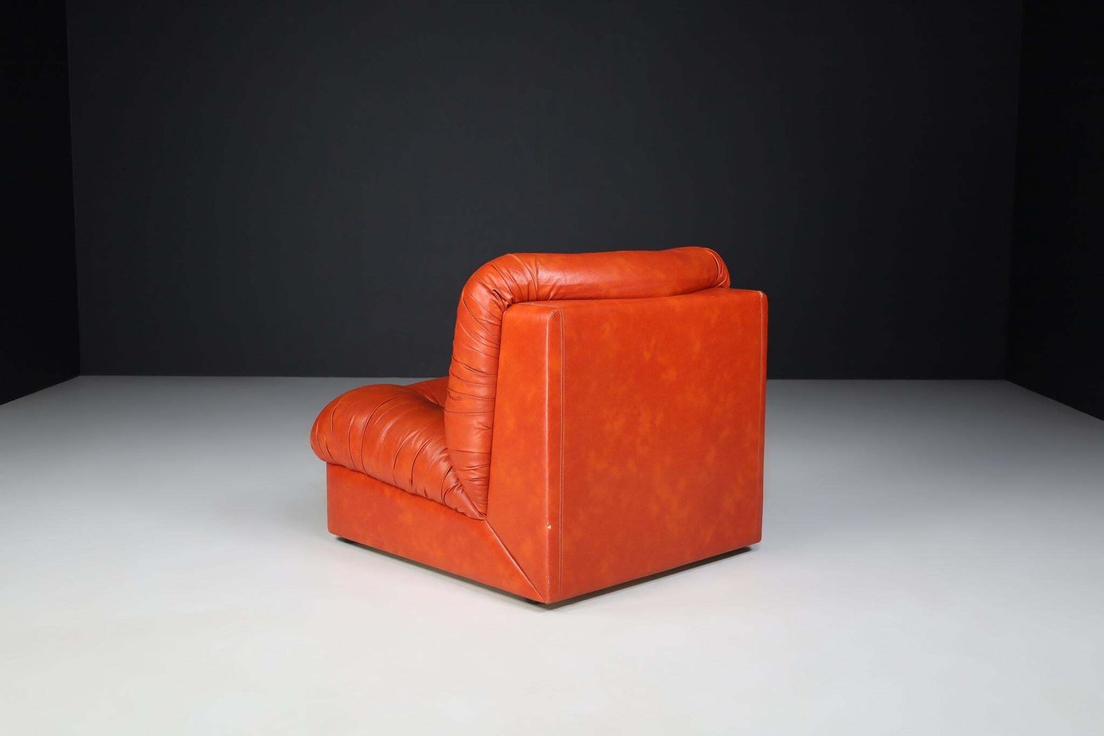 photo furniture Set Of Four Red Leather Mid Century Lounge Chairs, Sofa , Italy 1970