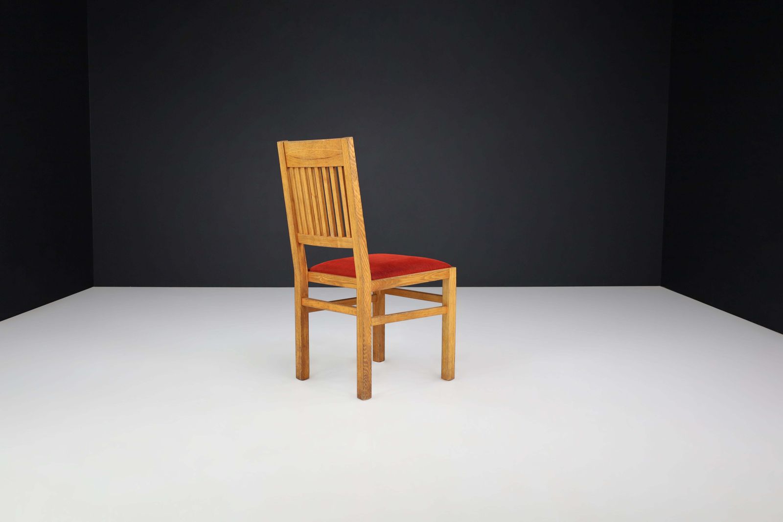 Blonde Oak And Crimson Red Velvet Dining Room Chairs The Netherlands 1970s Set/6 photo vintage