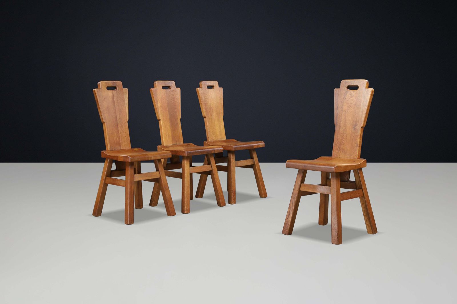 Furniture Set Of Four Brutalist Oak Dining Chairs, Belgium, 1960s photo