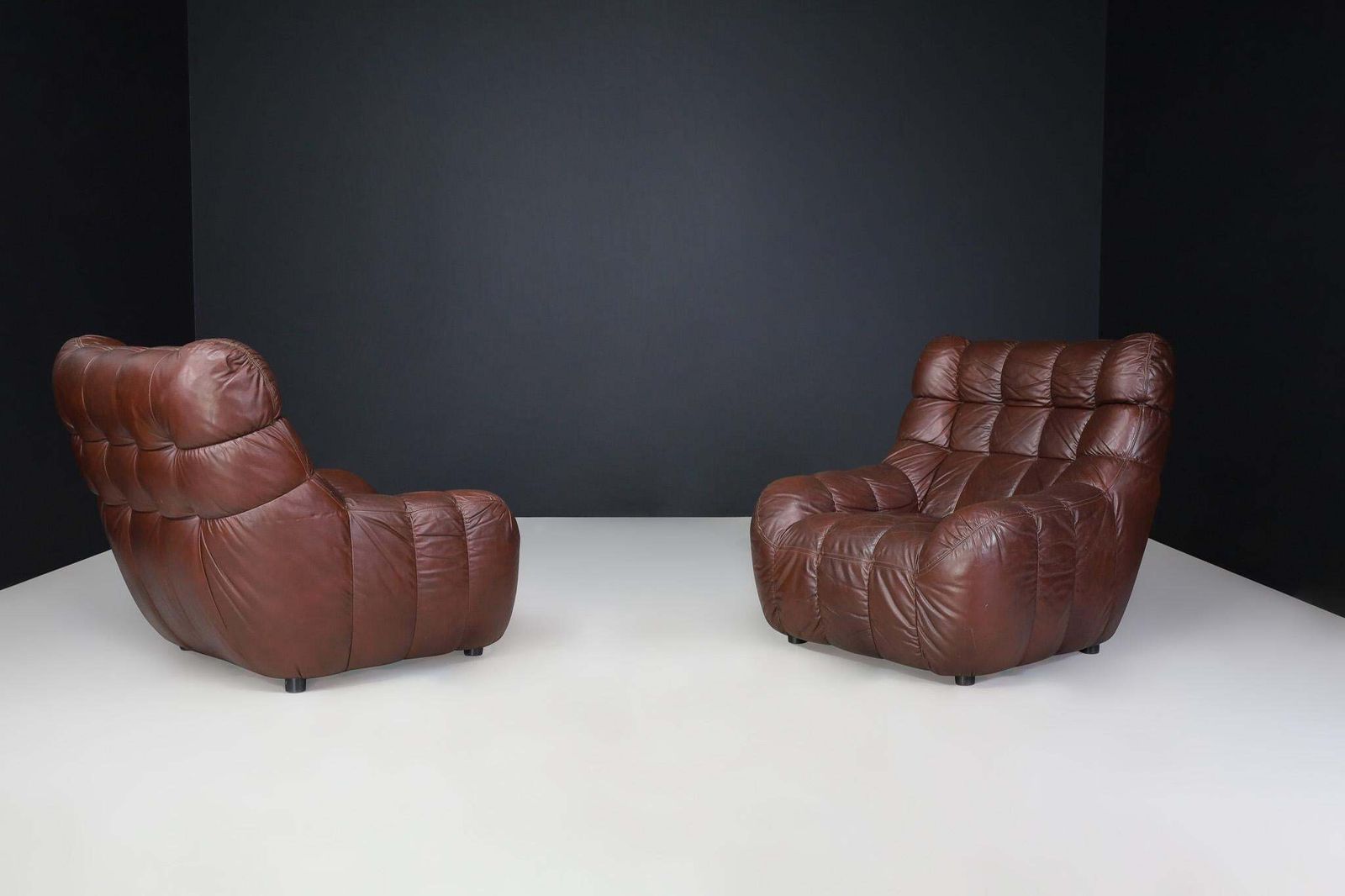 Pair Of Mid Century Modern Leather Lounge Chairs, France, 1970s photo 2461.0
