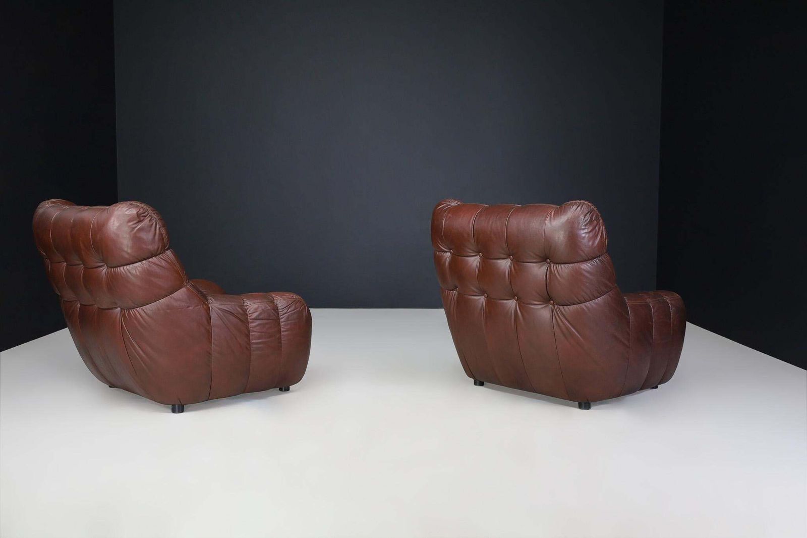 Pair Of Mid Century Modern Leather Lounge Chairs, France, 1970s photo buy
