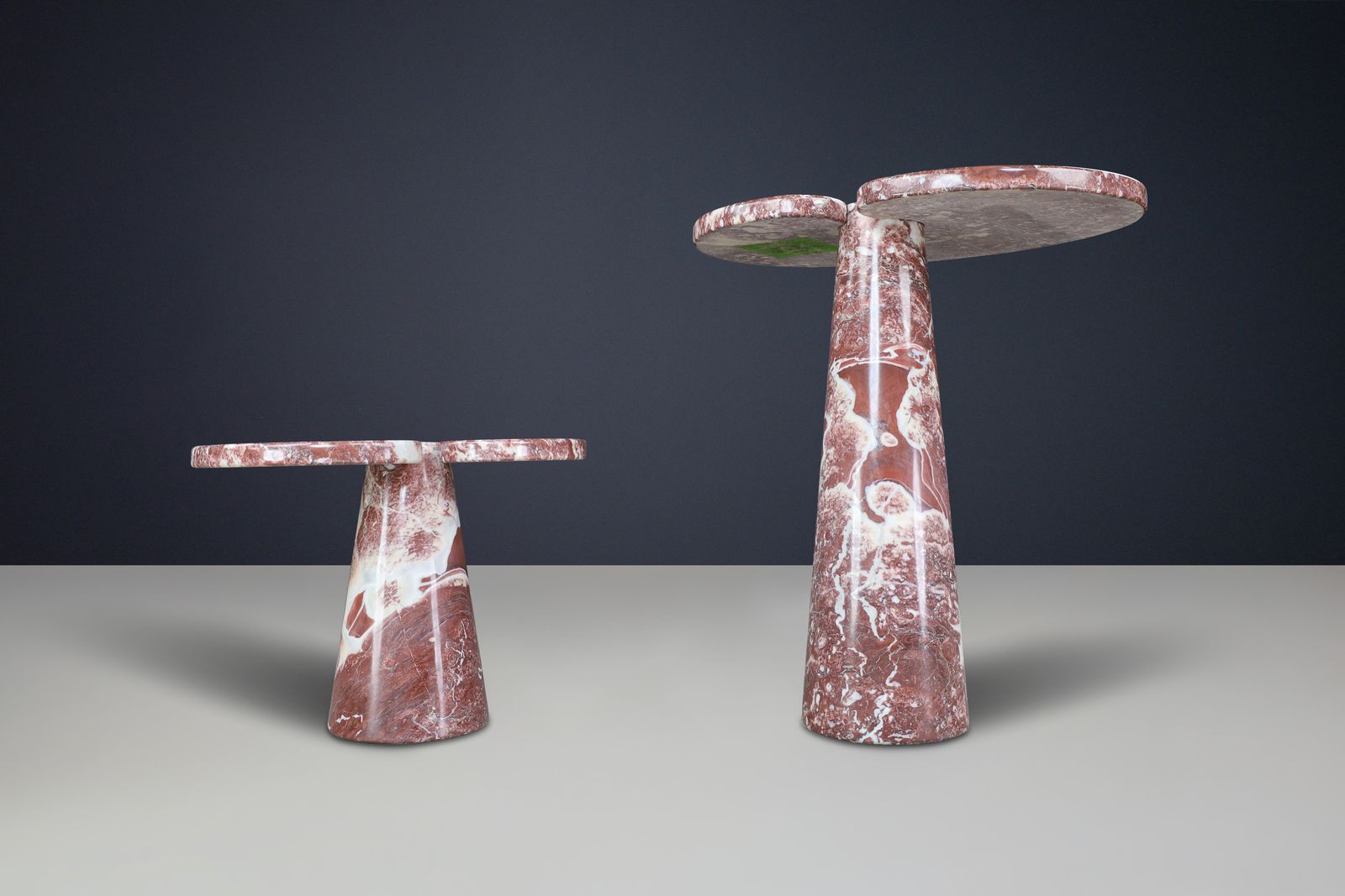 photo for sale Angelo Mangiarotti Pair Of Two Rosso Marble Consoles For Skipper Italy 1970