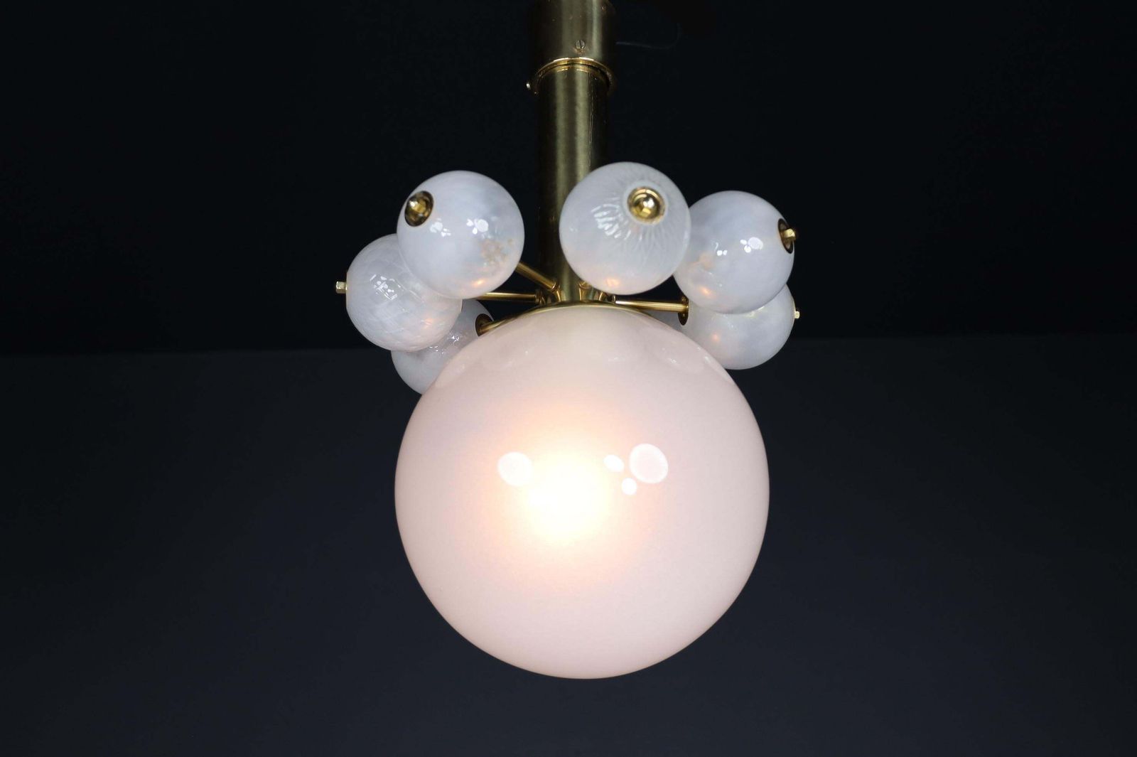 Large Set Chandeliers With Brass Fixture And Hand Blowed Frosted Glass Globes photo 756.0
