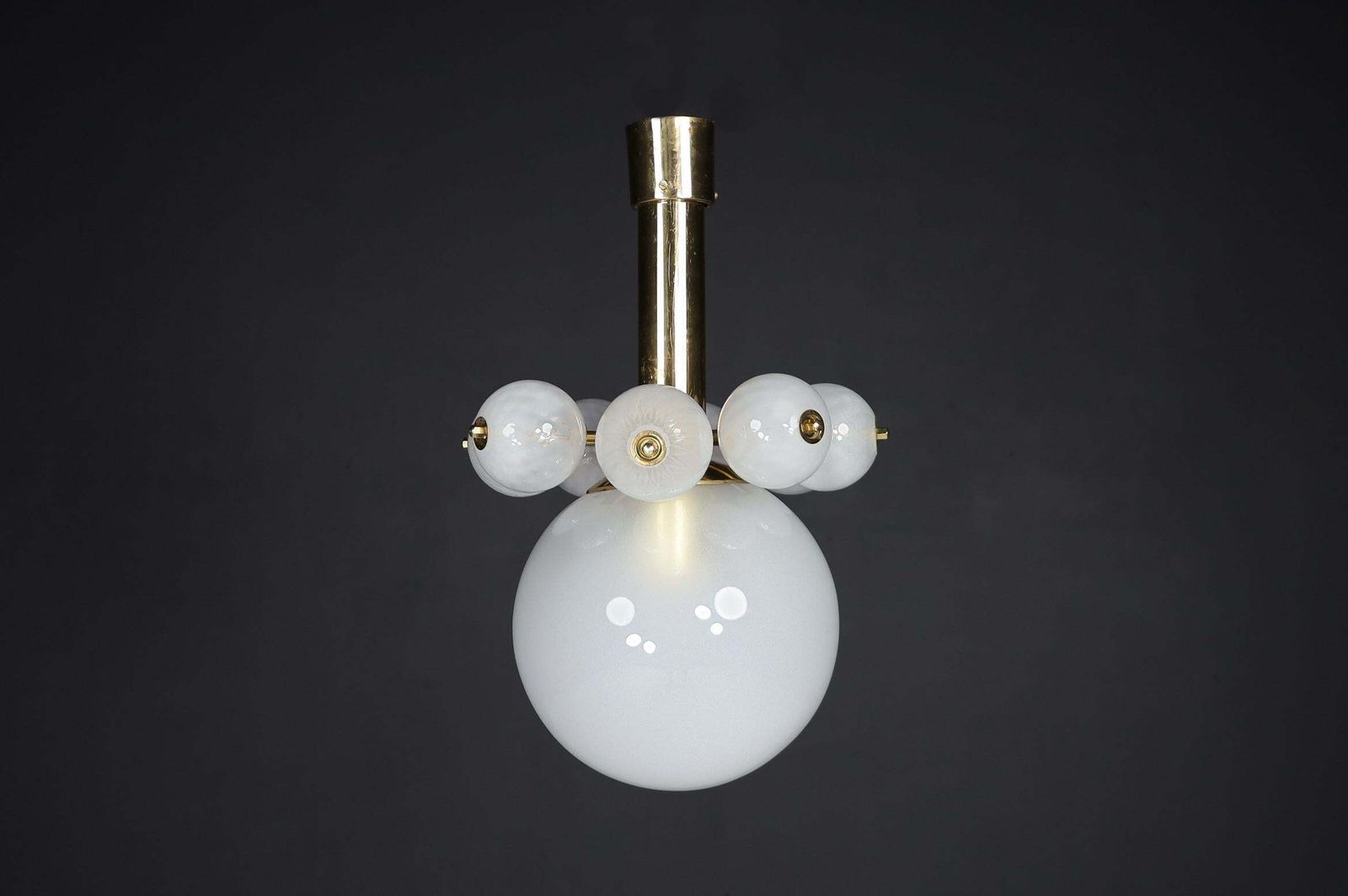 756.0 Large Set Chandeliers With Brass Fixture And Hand Blowed Frosted Glass Globes photo