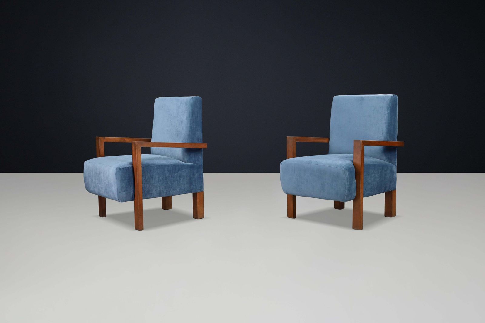 Pair Of Giovanni Michelucci Armchairs In Blue Velvet, Italy, 1940s photo Furniture