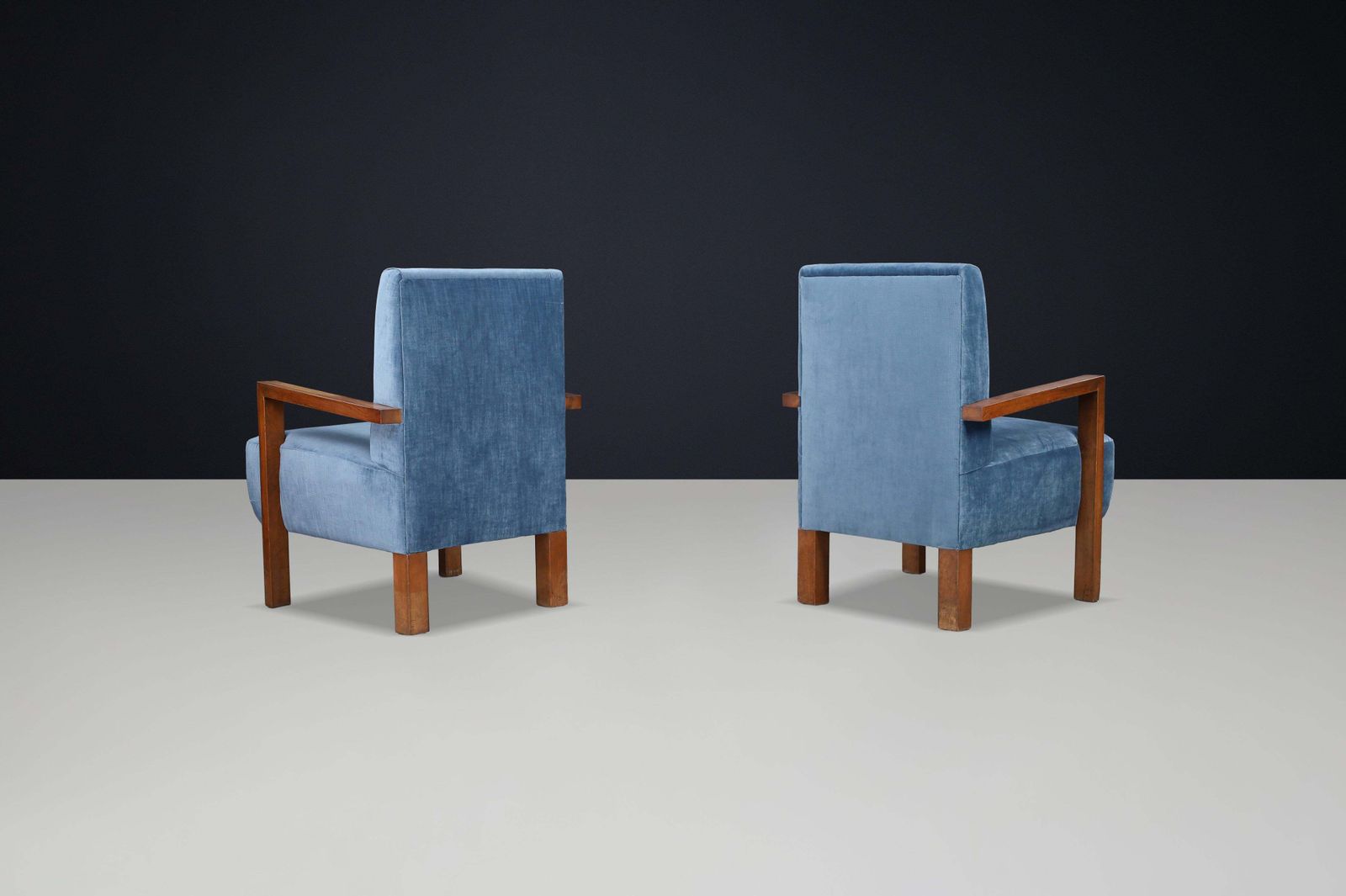 Pair Of Giovanni Michelucci Armchairs In Blue Velvet, Italy, 1940s photo 4642.0