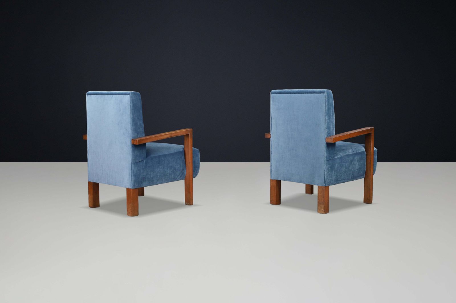 Pair Of Giovanni Michelucci Armchairs In Blue Velvet, Italy, 1940s photo vinterior