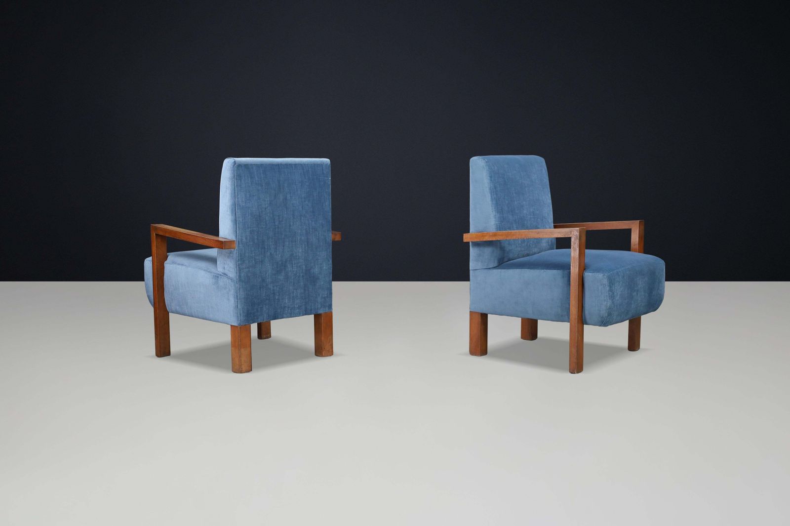 Pair Of Giovanni Michelucci Armchairs In Blue Velvet, Italy, 1940s photo buy