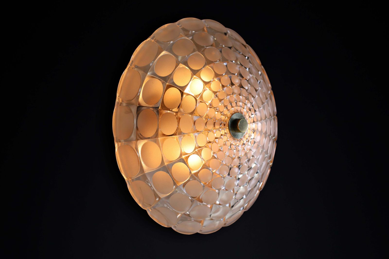 Mid Century Space Age Frosted Glass Round Flush Mount  J.T. Kalmar Austria 1960 photo vintage
